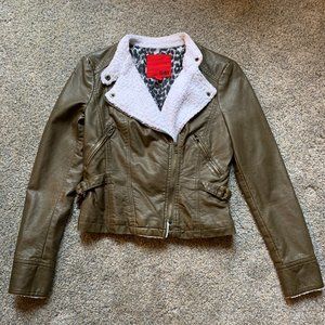 5/58 Sherpa Trim Faux Leather Jacket  Olive Green
